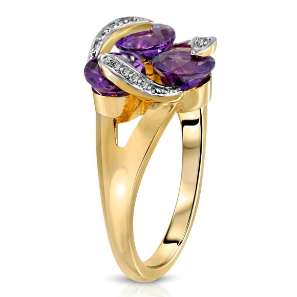 14K. SOLID GOLD RING WITH NATURAL DIAMONDS & AMETHYST (Yellow Gold) - Picture 2 of 5